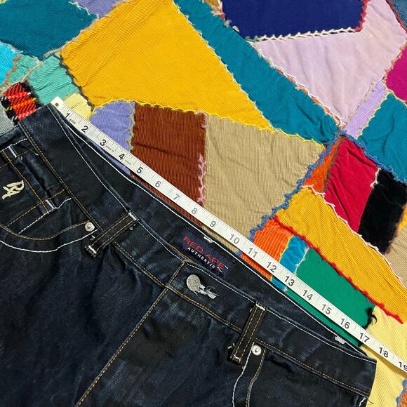 Red Ape Y2K White Embroidered Dark Washed Baggy Jeans 36Wx30L - Picture 5 of 7